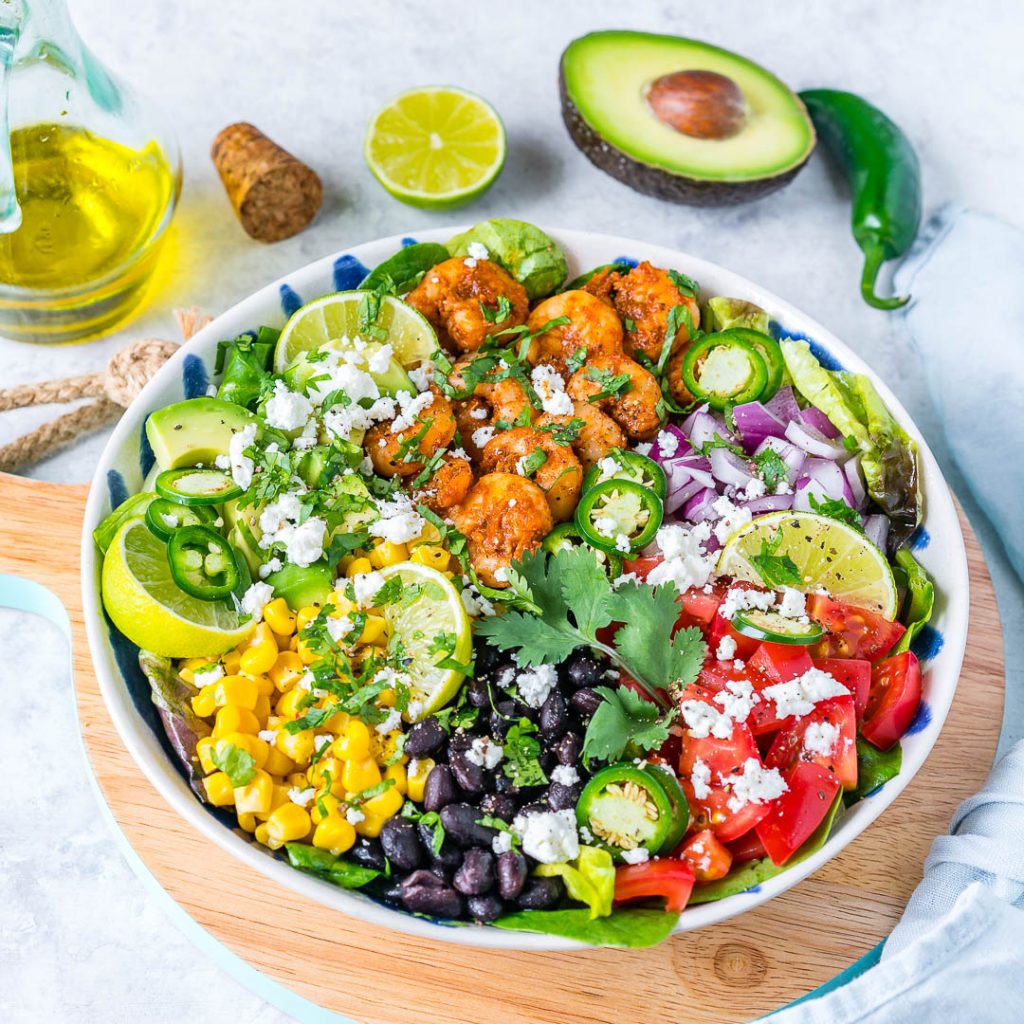 Fresh Avocado-Lime Shrimp Taco Salad