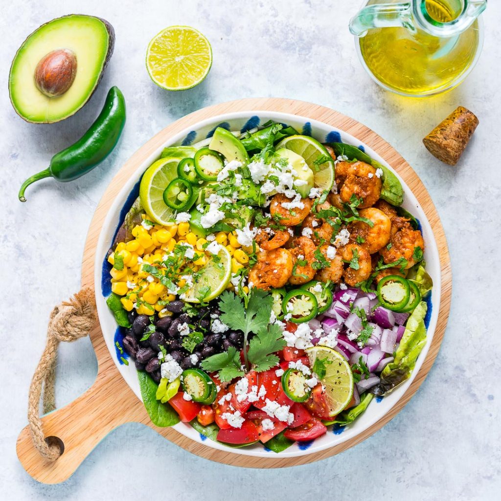 Clean Eating Avocado-Lime Shrimp Taco Salad