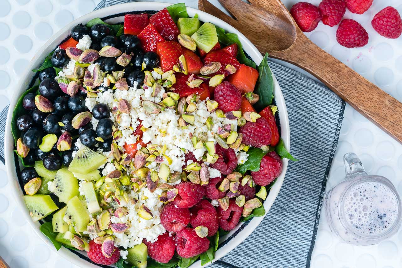 Eat Clean Berry Feta Spinach Salad + Fresh Strawberry Dressing