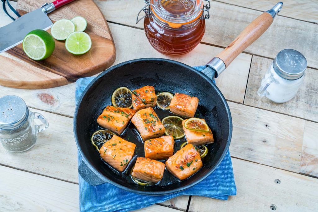 Sweet Honey Lime Salmon Cooking